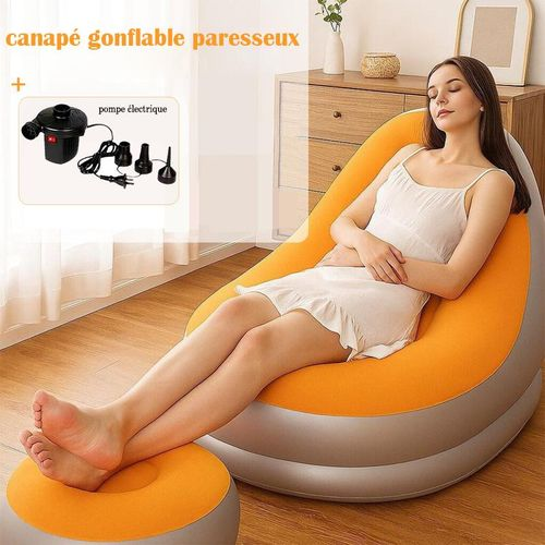 Canapé Gonflable avec Repose-pieds et Pompe Orange