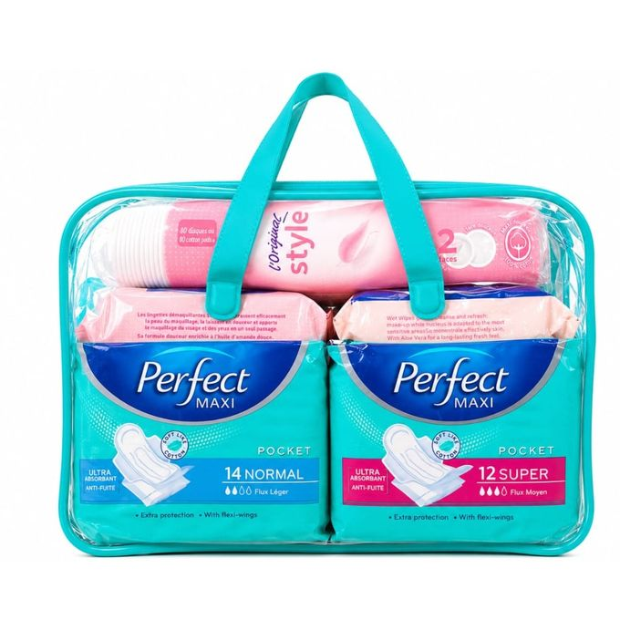 Perfect Trousse pour femme : serviettes, lingettes et disques de coton